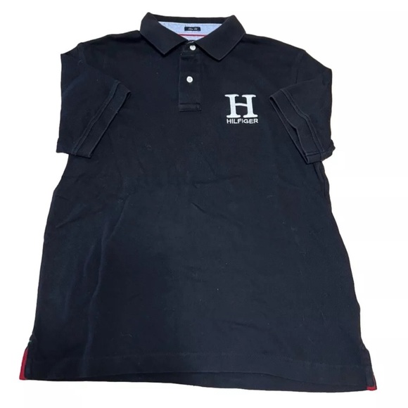 Tommy Hilfiger Men’s L Black Logo Slim Fit Short Sleeve Preppy Polo Shirt - Picture 1 of 4